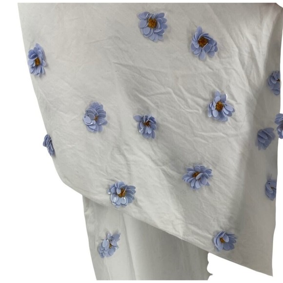 DHRUV KAPOOR Anthropologie Cotton Embroidered Button Down Shirt 3D Flowers Sz. S - Picture 7 of 11